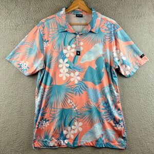 Bad Birdie Mens Golf Polo Shirt Small Coral Blue Tropical Floral Palm Print S